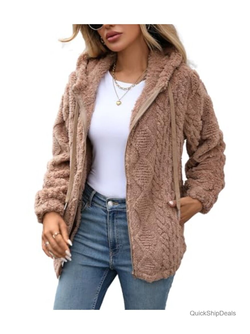 Womens Full Zip Sherpa Fleece Hooded Jacket Fall Winter Coat